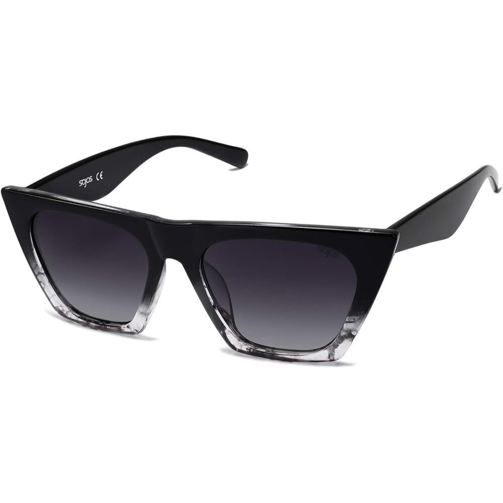 Women's Marble Black Grey Oversized Square Cateye Trendy Polarized Sunglasses